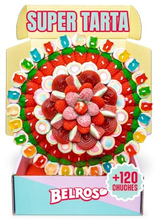 BELROS Tarta Golosinas Grande 27cm y 1kg de Mix Chuches. Cumpleaños y Celebraciones. Ideal para Regalos. Combinación Chuches Dulces y Ácidas. Ocasión Especial Mama y Papá