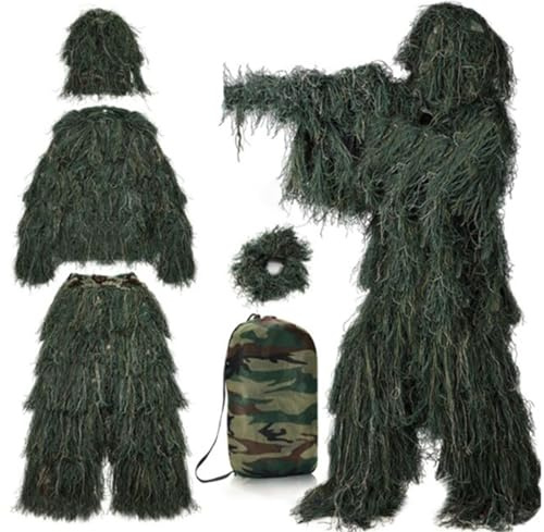 JuanNest Bosque Transpirable Ghillie para La Caza Pavo, Ropa Caza Guerrero Traje Camuflaje para La Caza La Selva Paintball, Chaquet De Caza De Hombres, Hide Fotografia Gear para Adultos Niños A,150
