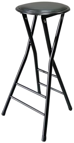 Sgabello pieghevole portatile senza schienale, alto 70 cm, rotondo, da cucina, con poggiapiedi, sedia pieghevole leggera per uso domestico e esterno, colore: nero