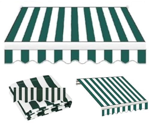 Tessuto di ricambio per tenda da sole a righe verdi, 300 x 150 cm, materiale impermeabile, per patio, giardino, balcone, tende retrattili, copertura resistente ai raggi UV