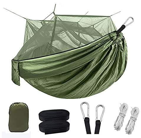Genérico Hamaca De Camping con Mosquitera, Hamaca De Nailon Ligera Y Portátil, con Capacidad De Carga De 200 Kg, Transpirable, De Secado Rápido Y A Prueba De Mosquitos (B)