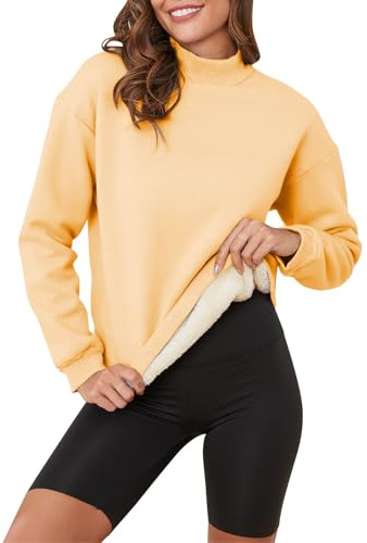 Dyhxuan Jersey de forro polar para mujer con cuello redondo, de manga larga, de un solo color, sudadera cálida para invierno, elegante jersey de cuello redondo, de corte amplio, de manga larga, jersey