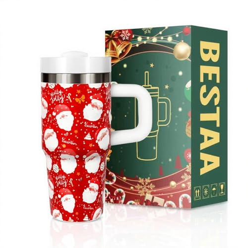 14oz/410ml Weihnachtsbecher, Weihnachtsbecher mit Griff und Stroh für Geschenke isolierte Tasse - Weihnachtsmann
