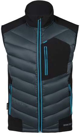 Work IDEA Herr utomhus softshell väst vattenavvisande vindtät ärmlös jacka – ventilerande lätt sportväst med fickor för, cykling, löpning, vandring, golf och arbetskontexter, GRÅ, L