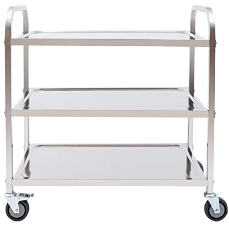 3 Etagen Edelstahl-Service-Wagen Küchenwagen Lebensmittelwagen mit Bremse Transportwagen Rollbarer Aufbewahrungswagen,für Restaurants, Bibliotheken,Küchen,Wohnzimmer,Schlafzimmer ,85x45x90cm,Silber