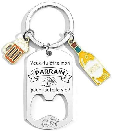 ZYMGUO Porte Clé Parrain Cadeau Parrain Demande porte cle veux tu etre mon parrain Porte Clef Personnalisé Cadeau Homme Anniversaire Fête Des Pères (Parrain2)