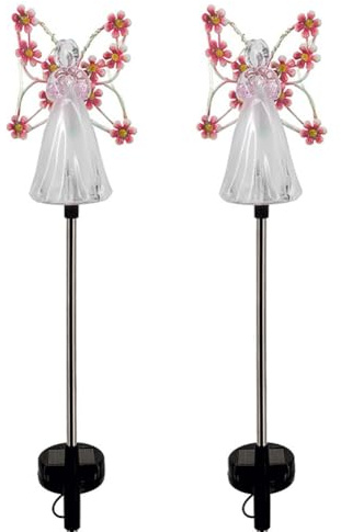 Gettimore 2 Stück solarbetriebene Engel-Lichter, Farbwechsel, Gartendekoration und Gedenkgeschenke
