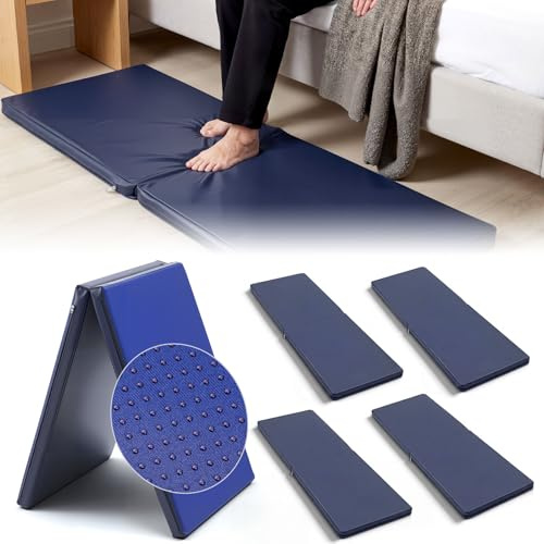 Wesiti 4 Pcs Fall Mat, 70 x 24 Fall Mat for Elderly Bedside Non Slip Foldable Safety Protection Pad Prevention Pad Reduce Risk for Handicap, Senior, Anti Fatigue