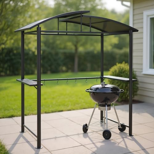 Grillpavillon Mit Seitenregalen Anthrazit 210x114x230 cm Stahl, Robuster Stahlrahmen Mit PC-Platten Dach Für Gute Belüftung, Perfekte Terrassenüberdachung Für Gartenpartys Und Grillabende