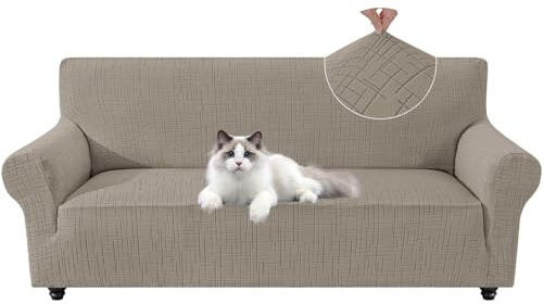 YSTELLAA Sofa Überzug 3 Sitzer Stretch, Kratzfester Sofabezug rutschfest Mit Armlehne, Universal Couch Überzug Dicke, Sofa Cover Waschbare, Für Wohnzimmer, Khaki