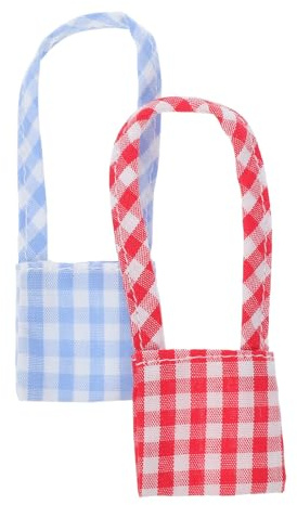 HANABASS 2 Stück Kleiner Canvas Schultertaschen Puppenzubehör Karierte Kleiner Umhängetaschen aus Canvas Kleine Puppen Geldbörsen für Plüschpuppen Blau und Rot Puppenmode Spielzeug