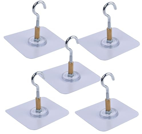 Daleweo 5 ganchos de techo autoadhesivos, sin taladrar, de acero inoxidable, ganchos adhesivos transparentes para plantas y decoración, ganchos de pared versátiles para cocina, baño, salón