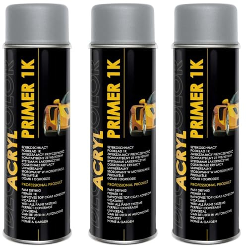 Deco Color 3er Sparpack MEGAFELGA 500ml - Felgenlack - Lackspray für Alufelgen und Stahlfelgen (3 Dosen 500ml Grundierung Grau)