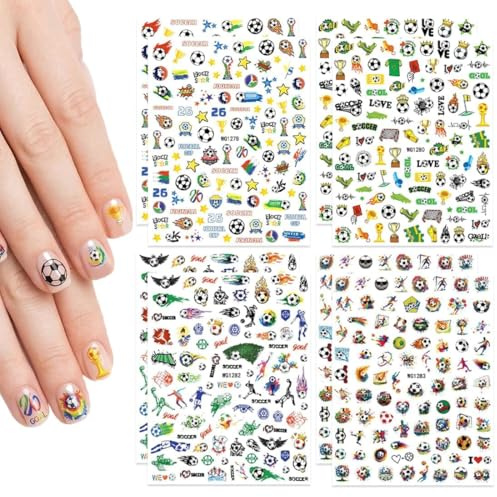 CATZUM Pack de 8 Hojas de Pegatinas de Fútbol para Uñas, Stickers de Nail Art Autoadhesivos con Motivos, DIY para Niños y Adultos, Accesorios de Decoración para Fiestas