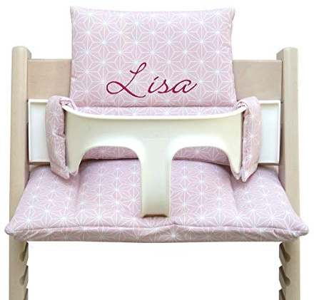 Blausberg Baby - Juego De Cojines Compatible con Tripp Trapp Stokke con Nombre Personalizado para Nacimiento, Cumpleaños, Nacimiento - Happy Star Pink