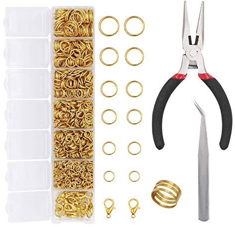 EuTengHao 1504-teiliges goldfarbenes offenes Bindering- und Karabinerverschlüsse-Set, Schmuckreparatur-Werkzeug-Set, Schmuckherstellungszubehör für Halskettenherstellung, Reparatur-Set (Gold)