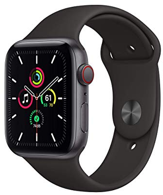Apple Watch SE 2020 (GPS + Cellular, 44MM) Space Grey Aluminium Case with Black Sport Band (Renewed)