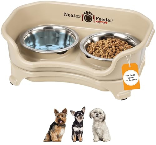 Neater Feeder Express Elevated Dog Bowls by Neater Pet Brands – Dog Bowls with Stand - Stainless Steel Food and Water Bowls – Raised Dog Bowl Set for Small Dogs, Almond