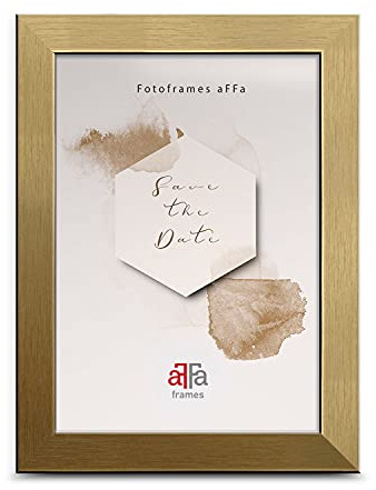 aFFa frames, Hekla, Cadre photo en MDF rectangulaire facile d'entretien avec façade en verre acrylique, Doré 10x15 cm