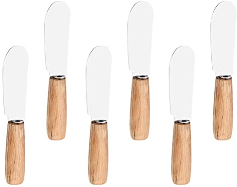 Angoily 6PCS Droite en Acier Inoxydable Large Couteau À Beurre Fromage Épandeur Couteau avec Manche en Bois pour Froid Beurre pour La Cuisine (Couleurs Assorties)
