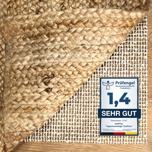 HaftPlus - Teppich Antirutschunterlage Naturfaser, 100% ökologische Jute Antirutschmatte aus nachwachsenden Rohstoffen, rutschfeste Teppichunterlage, Größe 60 x 40 cm