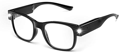 OKH Lunettes de Lecture avec Lumière, Lecteurs Éclairés par LED Rechargeables, Vision Claire et Lumineuse pour Femmes Hommes Lecture de Nuit (Noir 1.0)