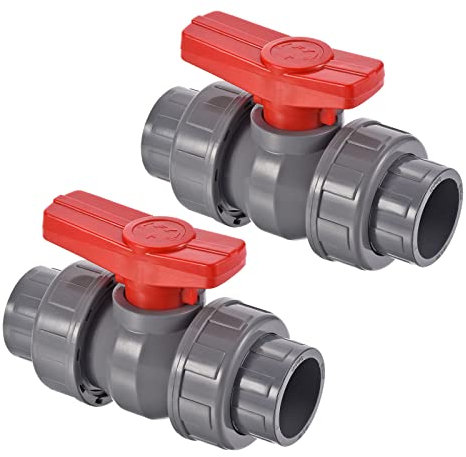 PATIKIL 32mm ID Double Union Ball Valve, 2 Pack PVC Socket Type Shut-off Valve Switch for Water Flow Control, Gray