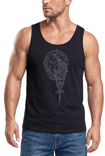 Neverless® Herren Tank-Top Wikinger Kompass Fenriswolf Fenrir Vegvisir Wolf Asgard Valhalla Muskelshirt Muscle Shirt