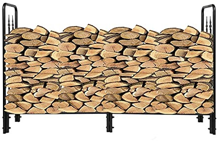 TOMYEUS Kaminholzregal 2-reihiger Spleißkamin Brennholz Halter Stand Rack Lagerregal Eisen Schwarz mit Pfeilstil Brennholzregal