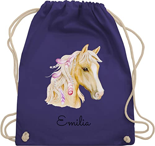 Turnbeutel Rucksack - Pferd Pferde - Pferdekopf - Unisize - Lila - wechselsachen beutel kita reit sachen für mädchen pferden horse sportbeutel stoffsackerl kindergarten pferderucksäcke