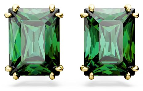 Swarovski Matrix Ohrringe, Grüne und Vergoldete Ohrstecker mit Strahlenden Swarovski Kristallen