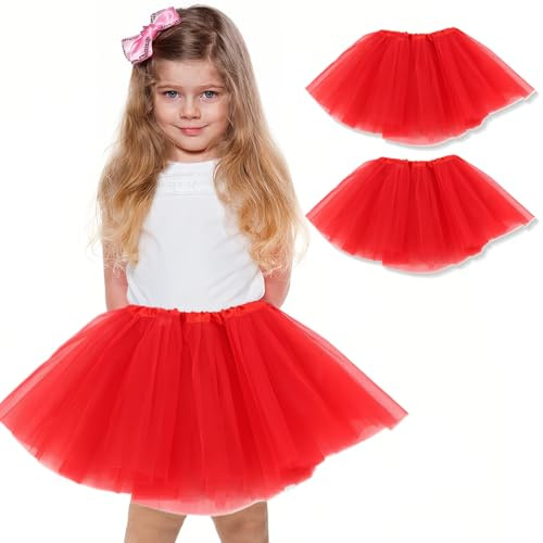 WKRTDY Lot de 2 Femmes Junior Enfants Filles Robe de Danse 80's Totem (Rouge, 3 Couche)