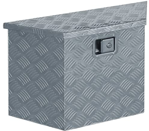 loibinfen Aluminum Tool Box Storage Truck Toolbox with Lock and 2 Keys Flat Underbed Camper RV Mount Drawbar Box Portable Utility Tool Cabinet 27.6x9.4x16.5 Trapezoid Silver -AA