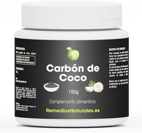 Carbón Activado de Coco en Polvo - 150gr | Carbón Vegetal Para Gases, Hinchazón o Ardor en Adultos | Mejora tus Digestiones | Depura tu Organismo de Toxinas y Elimina Metales Pesados