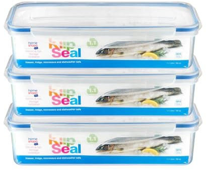 HOMESHOPA Rectangular Bacon Storage Containers, 3 Pack 1.1 Litre Plastic Leakproof Food Storage Container with Lids, BPA Free Stackable & Airtight Food Boxes Microwave & Freezer Dishwasher Safe