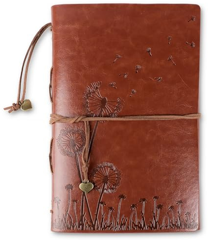 COLOFALLA 23.5x16cm PU Leder Notizbuch A5 Braun Tagebuch Löwenzahn 80 Blätter 160 Seiten Vintage Reisetagebuch Linienpapier Skizzenbuch Notizen für Junge Mädchen