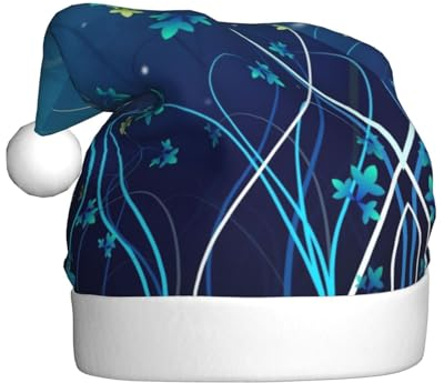 Blaue Mini Blume Wirbel Weihnachtsmützen Erwachsene, Weihnachtsmann Hut Drucken Plüsch Komfort Xmas Hut Für Weihnachten Neujahr Liefert