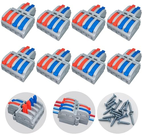 Wire Splitter Connector, CTRICALVER 2 in 4 Out Quick Connection Terminal, Compact Wire Connector Lever Nut Wire Connectors, Quick Cable Lever Connectors for Circuit Inline(8Pcs)