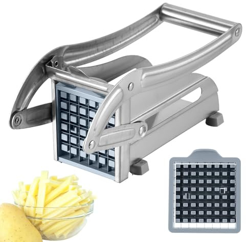 Potato Chipper Chip Cutter, Stainless Steel French Fry Cutter Potato Cutter Professional with Non Slip Base and 36/64 Hole Spare Blade for Home Kitchen Vegetables Cutting Potatos, Carrots, Cucumbers