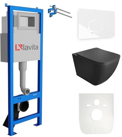 Lavita LAV 101 Élément mural pour WC 40 cm + évier mural suspendu sans bord + panneau de commande LAV 200.3.1 blanc | Kit complet | Réservoir de chasse encastré | WC complet