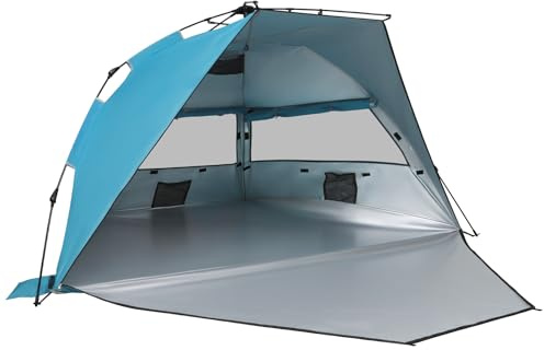 YU YUSING Automatik Strandmuschel Pop Up Strandzelt UV-Schutz UPF50+, XXL Tragbarer Strand Zelt, Wurfzelt mit Tragetasche, 3 Mesh Fenster, Schnelle Montage, Camping Zelt für 3–4 Personen