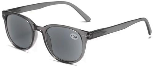 Lanomi Rechteck Lesebrille mit Sonnenschutz Grau Getönt Lesehilfe Federscharnier Kunststoff Outdoor Sehhilfe Sonnenbrille mit Sehstärke für Damen Herren Transparent Grau 2.0
