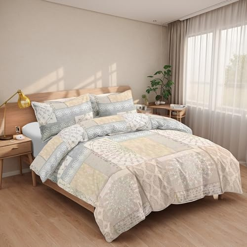 Etrexonline Juego de Funda Nórdica 3 Piezas Cama 90 Microfibra Suave Transpirable - 1 Funda Edredón 150x220 cm, 1 Bajera 90x200+28 cm y 1 Funda Almohada 50x110 cm (Estilo Bohemio Chic)