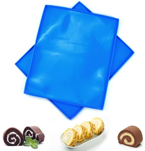 DTYGUIXE Bandeja de Silicona para el Horno, 2 Piezas Tapetes de Slicona para Rollo Suizo Alfombrilla de Silicona para Hornear Antiaherente para Hacer Tartas Pasteles Pizzas Galletas, Azul
