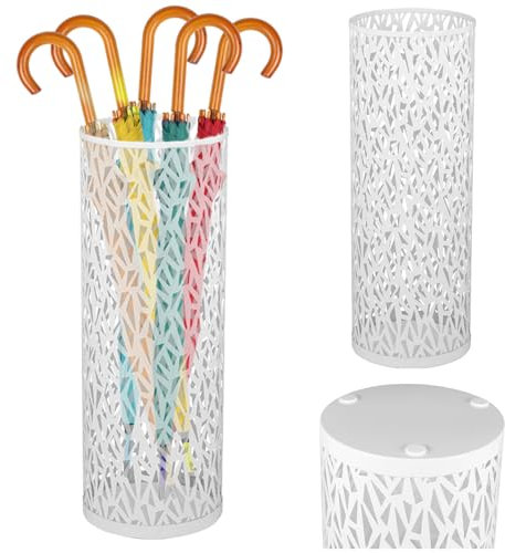 Metal Umbrella Holder, Free Standing Umbrella Stand Rack, 6.3x16.5 inches Decorative Umbrella Holder Bin, Multipurpose Walking Sticks Holder for Umbrella Cane Entryway Home Hotel Office (White-I)