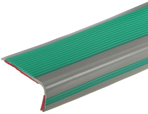 QUARKZMAN Nez de Marche de 3,2 Pi, Profilé de Bord de Marche Auto-Adhésif en PVC de 3 mm, Protecteur de Bords d'Escalier en Forme de L pour Escalier Intérieur et Extérieur, Vert Foncé/Gris