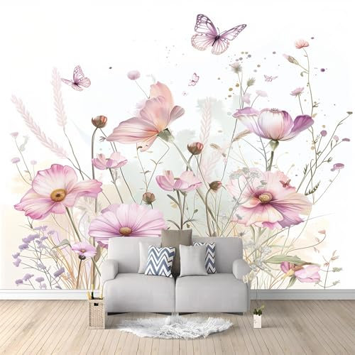 Fototapete Blumenschmetterling Lila 200x140 cm 3D Vliestapete Wandbild, Mustertapete Moderne Wandtapete, Wohnzimmer Schlafzimmer Kinderzimmer Büro Flur Wanddeko