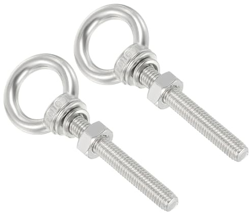 sourcing map Bulloni ad occhiello M10 da 3/8 x 6 cm, in acciaio inox, vite filettata, anello con dadi e rondelle per sollevamento appesi, set da 2