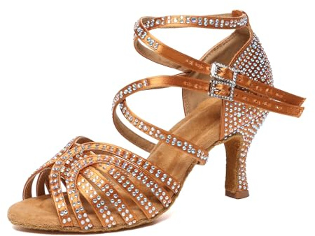 MINITOO Zapatos de baile latinos estándar para mujer, para bodas, bailes, L604 Bronze 7 5cm Tacón, 39 EU