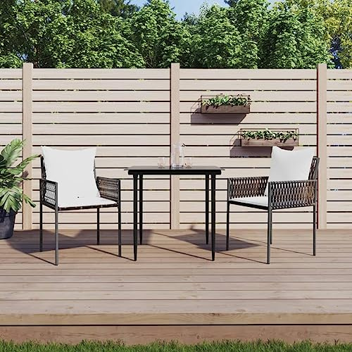 KTHLBRH 3-TLG. Garten-Essgruppe mit Kissen Poly Rattan und Stahl Gartenmöbel-Sets Outdoor-Möbel-Sets Terrassenmöbel-Sets Balkonmöbel-Sets für Terrasse, Garten, Balkon